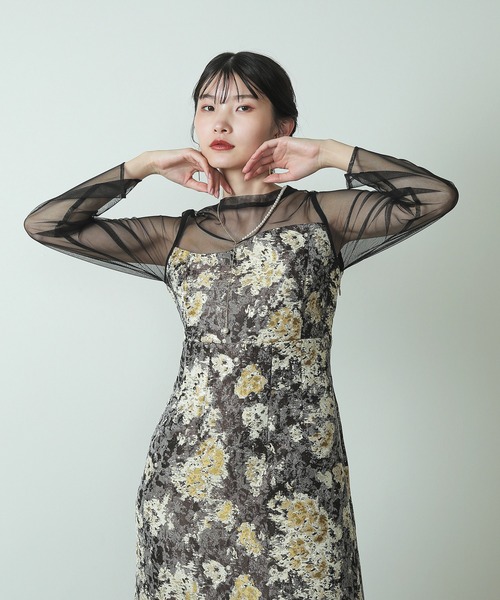 チュール ジャガード ドッキング コクーン ワンピース パーティー  