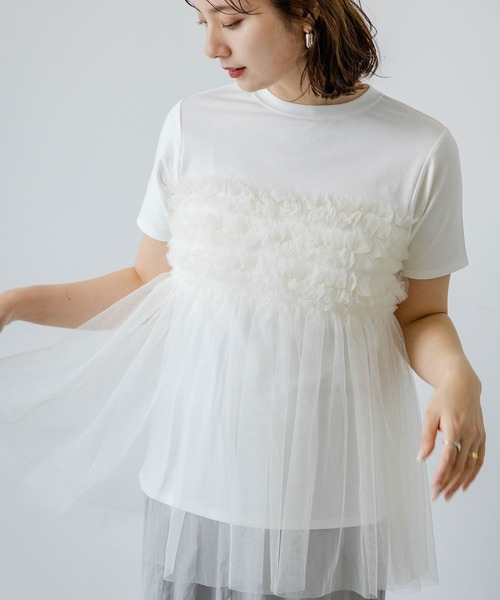 チュールフリルドッキングTシャツ（Tシャツ/カットソー
