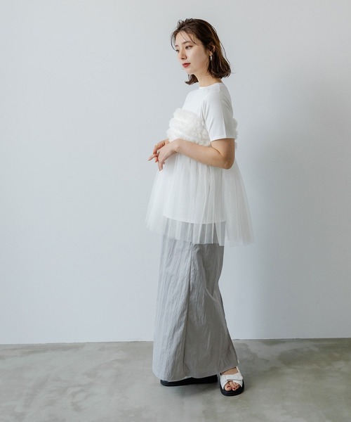 チュールフリルドッキングTシャツ（Tシャツ/カットソー