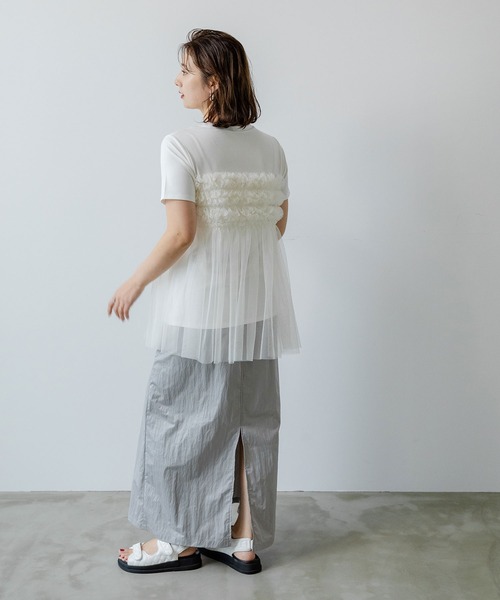 rectangle(レクタングル)の「チュールフリルドッキングTシャツ(Tシャツ/カットソー・レディース・ブラック/オフホワイト/グレー・FREE)」の5枚目の写真