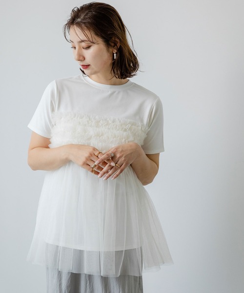 rectangle(レクタングル)の「チュールフリルドッキングTシャツ(Tシャツ/カットソー・レディース・ブラック/オフホワイト/グレー・FREE)」の6枚目の写真