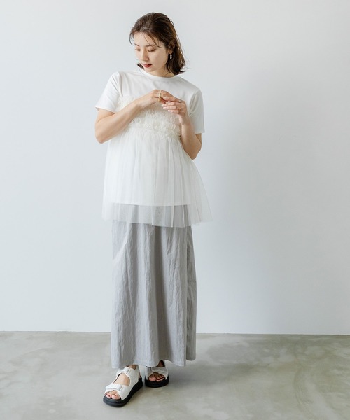 rectangle(レクタングル)の「チュールフリルドッキングTシャツ(Tシャツ/カットソー・レディース・ブラック/オフホワイト/グレー・FREE)」の7枚目の写真