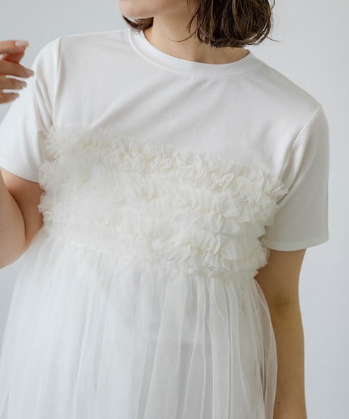 rectangle(レクタングル)の「チュールフリルドッキングTシャツ(Tシャツ/カットソー・レディース・ブラック/オフホワイト/グレー・FREE)」の8枚目の写真