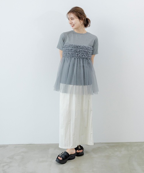 rectangle(レクタングル)の「チュールフリルドッキングTシャツ(Tシャツ/カットソー・レディース・ブラック/オフホワイト/グレー・FREE)」の15枚目の写真