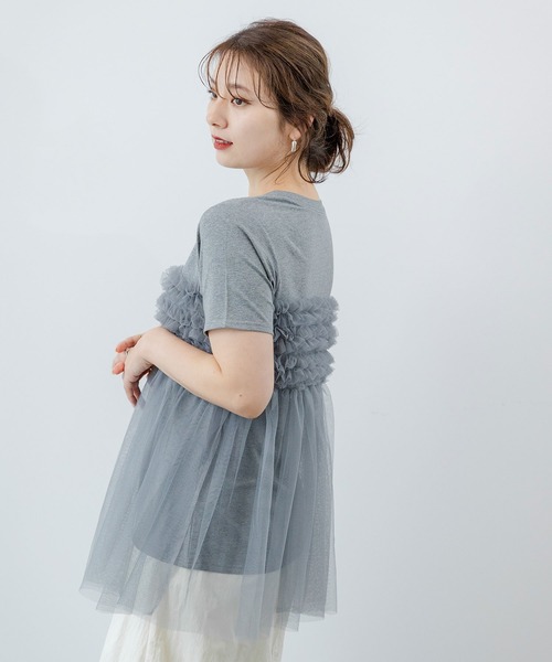 チュールフリルドッキングTシャツ（Tシャツ/カットソー