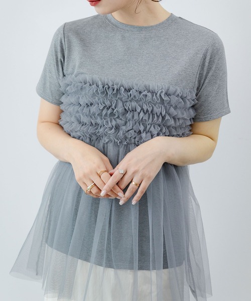 チュールフリルドッキングTシャツ（Tシャツ/カットソー