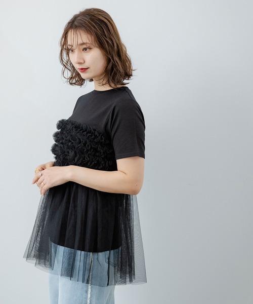 rectangle(レクタングル)の「チュールフリルドッキングTシャツ(Tシャツ/カットソー・レディース・ブラック/オフホワイト/グレー・FREE)」の11枚目の写真