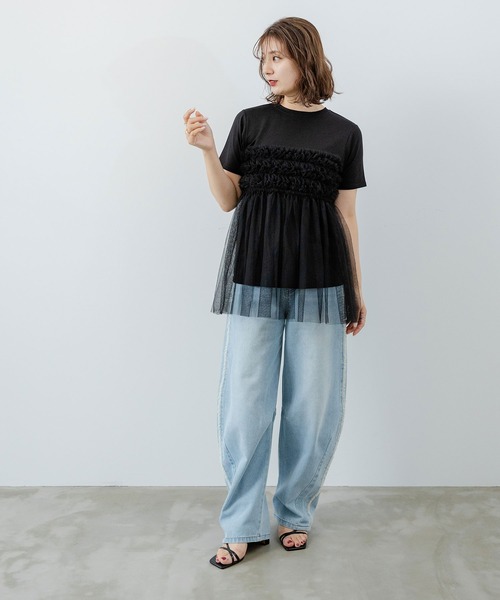 rectangle(レクタングル)の「チュールフリルドッキングTシャツ(Tシャツ/カットソー・レディース・ブラック/オフホワイト/グレー・FREE)」の12枚目の写真