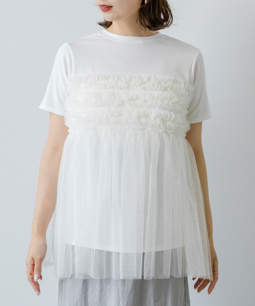 rectangle(レクタングル)の「チュールフリルドッキングTシャツ(Tシャツ/カットソー・レディース・ブラック/オフホワイト/グレー・FREE)」の18枚目の写真