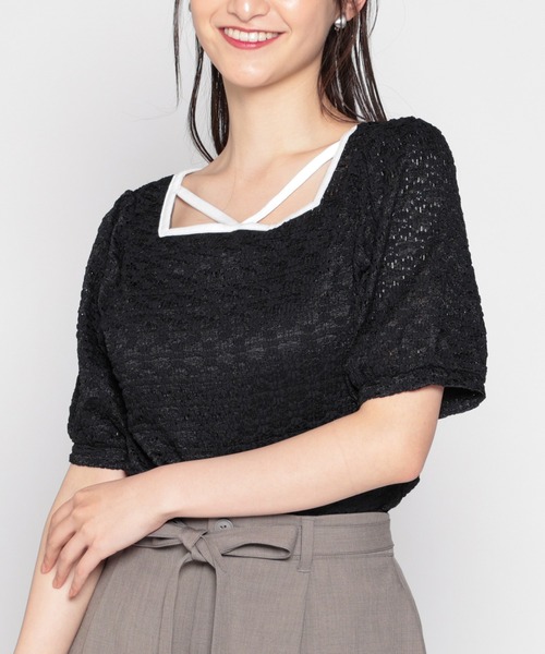 Honeys(ハニーズ)の「ホルター付きトップス(Tシャツ/カットソー・レディース・ブラック/アイボリー/ラベンダー/ホワイト・S/M/L)」の3枚目の写真