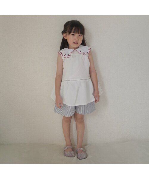 apres les cours（アプレレクール）の「ストライプ・お花ジャカードショートパンツ（その他パンツ・キッズ・ブラック/アイボリー/ストライプ・140/130/120/110/100/90/80）」の4枚目の写真