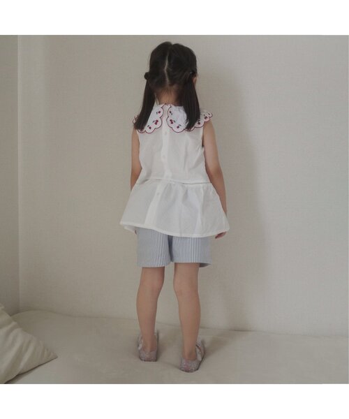 apres les cours（アプレレクール）の「ストライプ・お花ジャカードショートパンツ（その他パンツ・キッズ・ブラック/アイボリー/ストライプ・140/130/120/110/100/90/80）」の5枚目の写真