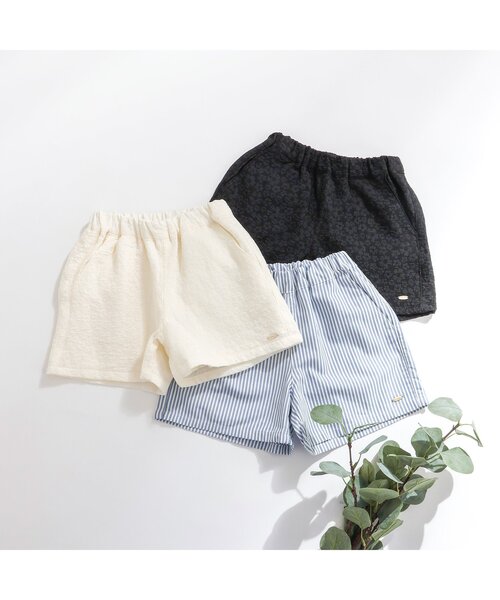 apres les cours（アプレレクール）の「ストライプ・お花ジャカードショートパンツ（その他パンツ・キッズ・ブラック/アイボリー/ストライプ・140/130/120/110/100/90/80）」の6枚目の写真