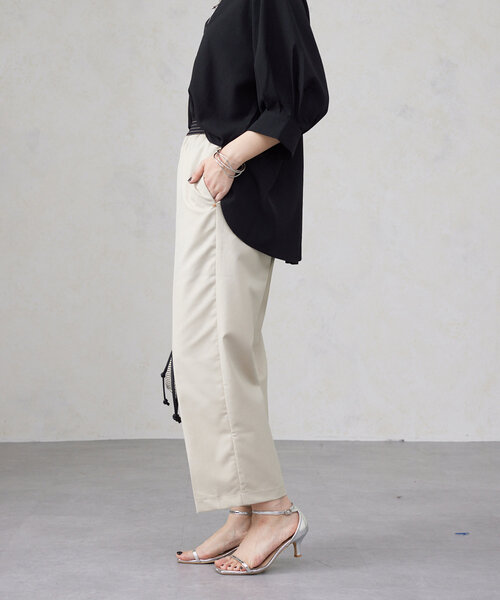 Chez toi(シェトワ)の「ウエストラメラインゴムワイドパンツ(その他パンツ・レディース・アイボリー/ブラック/キャメル・FREE)」の8枚目の写真