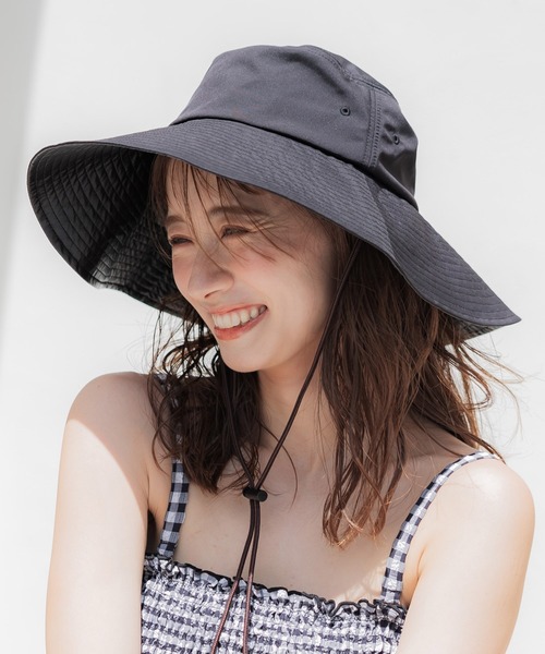 coca（coca）（コカ）の「日傘ハット UVカット 遮光 遮熱 折りたたみ（ハット・レディース・ブラック/ベージュ・ONE SIZE）」の2枚目の写真