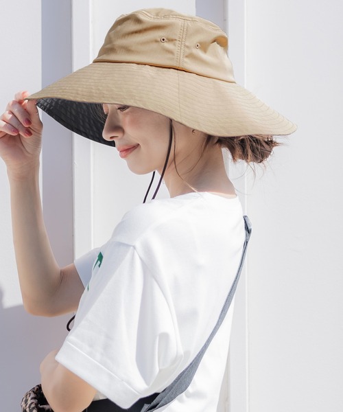 coca（coca）（コカ）の「日傘ハット UVカット 遮光 遮熱 折りたたみ（ハット・レディース・ブラック/ベージュ・ONE SIZE）」の11枚目の写真