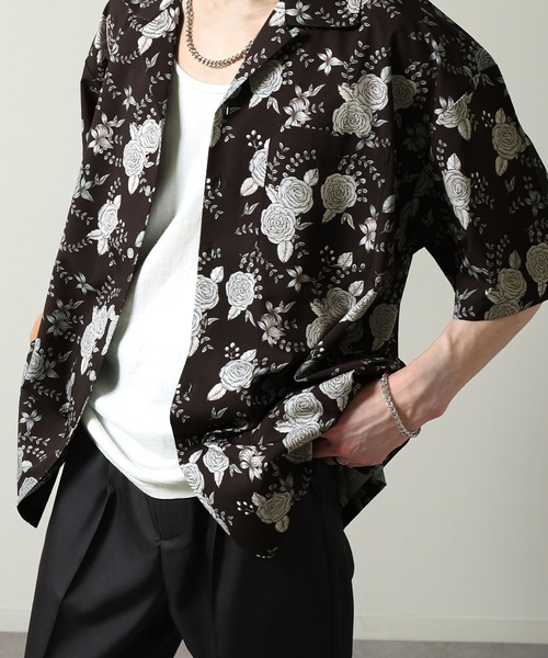 ZIP FIVE（ジップファイブ）の「【NATURE GLOBE】総柄 オープンカラー 半袖 シャツ / 柄シャツ（シャツ/ブラウス・メンズ・ブラック系/ホワイト/ライトグレー/ブラック・MEDIUM/LARGE/X-LARGE）」の5枚目の写真