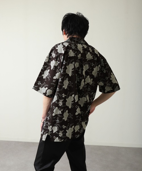 ZIP FIVE（ジップファイブ）の「【NATURE GLOBE】総柄 オープンカラー 半袖 シャツ / 柄シャツ（シャツ/ブラウス・メンズ・ブラック系/ホワイト/ライトグレー/ブラック・MEDIUM/LARGE/X-LARGE）」の8枚目の写真
