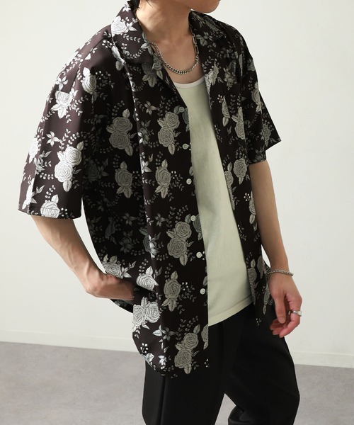 ZIP FIVE（ジップファイブ）の「【NATURE GLOBE】総柄 オープンカラー 半袖 シャツ / 柄シャツ（シャツ/ブラウス・メンズ・ブラック系/ホワイト/ライトグレー/ブラック・MEDIUM/LARGE/X-LARGE）」の9枚目の写真