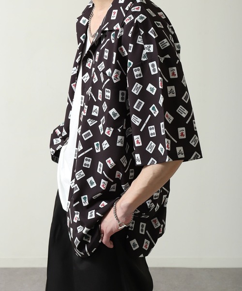ZIP FIVE（ジップファイブ）の「【NATURE GLOBE】総柄 オープンカラー 半袖 シャツ / 柄シャツ（シャツ/ブラウス・メンズ・ブラック系/ホワイト/ライトグレー/ブラック・MEDIUM/LARGE/X-LARGE）」の11枚目の写真
