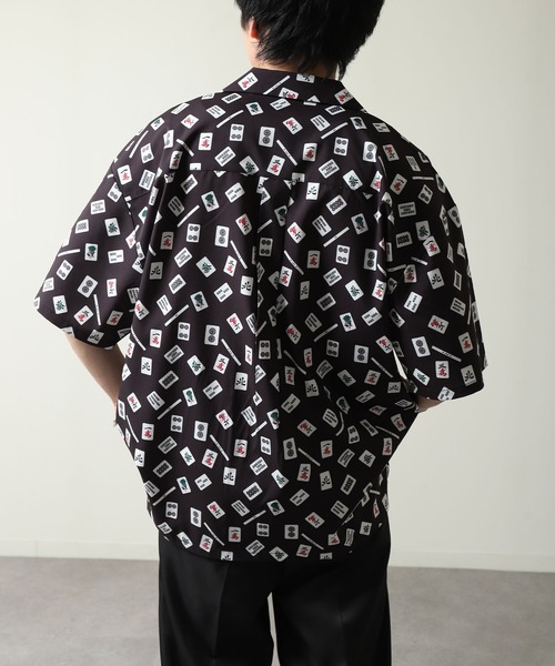 ZIP FIVE（ジップファイブ）の「【NATURE GLOBE】総柄 オープンカラー 半袖 シャツ / 柄シャツ（シャツ/ブラウス・メンズ・ブラック系/ホワイト/ライトグレー/ブラック・MEDIUM/LARGE/X-LARGE）」の13枚目の写真