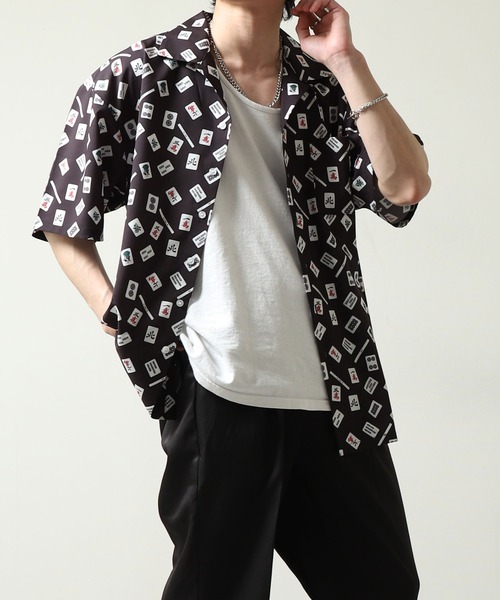 ZIP FIVE（ジップファイブ）の「【NATURE GLOBE】総柄 オープンカラー 半袖 シャツ / 柄シャツ（シャツ/ブラウス・メンズ・ブラック系/ホワイト/ライトグレー/ブラック・MEDIUM/LARGE/X-LARGE）」の17枚目の写真