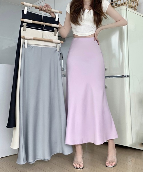 Miniministore(ミニミニストア)の「サテンマーメイドスカート ハイウエスト(スカート・レディース・ブラック/ブルーグレー/アイボリー/ワインレッド/ライトパープル/イエロー・FREE)」の7枚目の写真