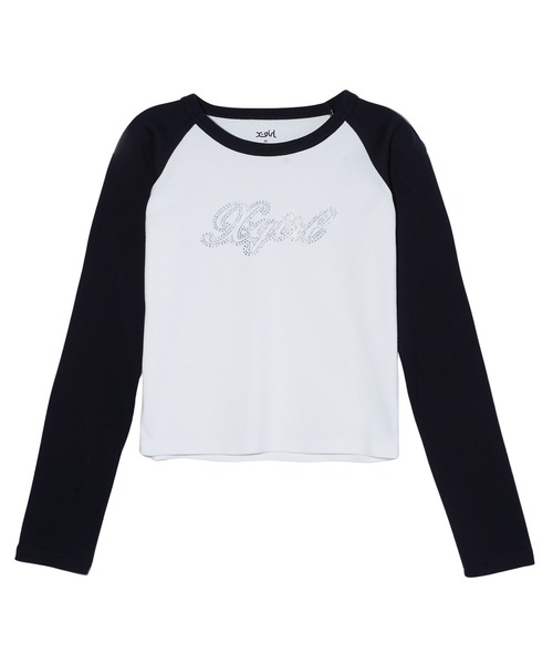 セール 売れ筋商品|||X-girl エックスガール RHINESTONE SCRIPT LOGO L/S RAGLAN BABY TEE 105243011022 ラインストーンロゴラグラン 長袖Tシャツ レディース XGIRL正規取扱店 X-girl ( エックスガール ) - RHINESTONE SCRIPT LOGO L/S
