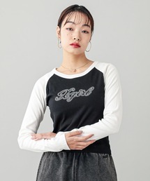 X-girl | RHINESTONE SCRIPT LOGO L/S RAGLAN BABY TEE(Tシャツ/カットソー)