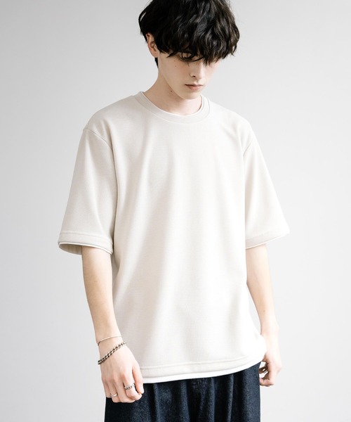 Rocky Monroe(ロッキーモンロー)の「カノコDF フェイクレイヤードクルーネック半袖Tシャツ(Tシャツ/カットソー・メンズ・アイボリー/スミクロ/ライトグレー/ネイビー/サックスブルー/オレンジ・M/L/LL)」の2枚目の写真