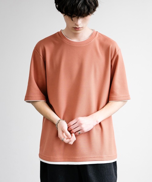Rocky Monroe(ロッキーモンロー)の「カノコDF フェイクレイヤードクルーネック半袖Tシャツ(Tシャツ/カットソー・メンズ・アイボリー/スミクロ/ライトグレー/ネイビー/サックスブルー/オレンジ・M/L/LL)」の12枚目の写真