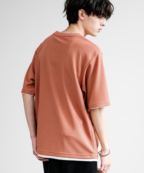 Rocky Monroe(ロッキーモンロー)の「カノコDF フェイクレイヤードクルーネック半袖Tシャツ(Tシャツ/カットソー・メンズ・アイボリー/スミクロ/ライトグレー/ネイビー/サックスブルー/オレンジ・M/L/LL)」の11枚目の写真