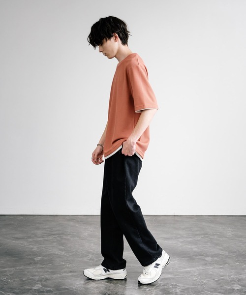 Rocky Monroe(ロッキーモンロー)の「カノコDF フェイクレイヤードクルーネック半袖Tシャツ(Tシャツ/カットソー・メンズ・アイボリー/スミクロ/ライトグレー/ネイビー/サックスブルー/オレンジ・M/L/LL)」の10枚目の写真