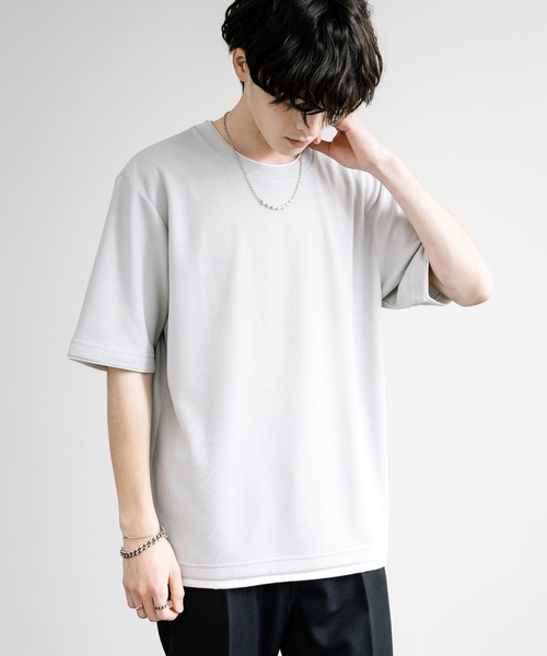 Rocky Monroe(ロッキーモンロー)の「カノコDF フェイクレイヤードクルーネック半袖Tシャツ(Tシャツ/カットソー・メンズ・アイボリー/スミクロ/ライトグレー/ネイビー/サックスブルー/オレンジ・M/L/LL)」の21枚目の写真