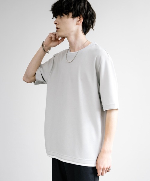Rocky Monroe(ロッキーモンロー)の「カノコDF フェイクレイヤードクルーネック半袖Tシャツ(Tシャツ/カットソー・メンズ・アイボリー/スミクロ/ライトグレー/ネイビー/サックスブルー/オレンジ・M/L/LL)」の20枚目の写真