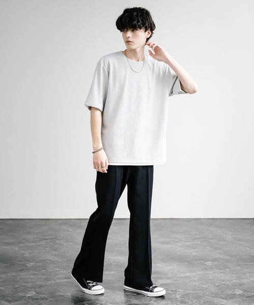 Rocky Monroe(ロッキーモンロー)の「カノコDF フェイクレイヤードクルーネック半袖Tシャツ(Tシャツ/カットソー・メンズ・アイボリー/スミクロ/ライトグレー/ネイビー/サックスブルー/オレンジ・M/L/LL)」の19枚目の写真