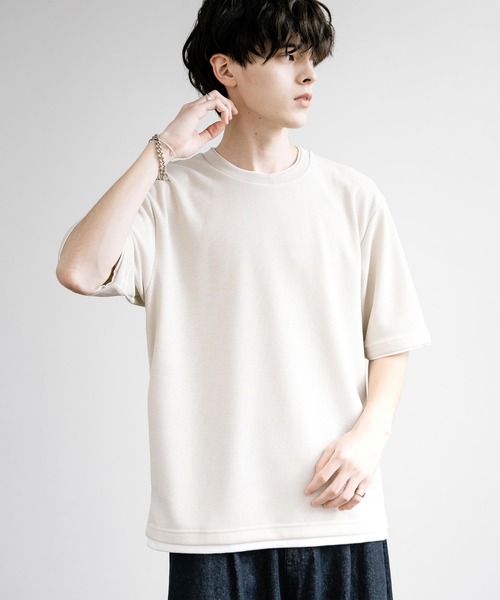 Rocky Monroe(ロッキーモンロー)の「カノコDF フェイクレイヤードクルーネック半袖Tシャツ(Tシャツ/カットソー・メンズ・アイボリー/スミクロ/ライトグレー/ネイビー/サックスブルー/オレンジ・M/L/LL)」の7枚目の写真
