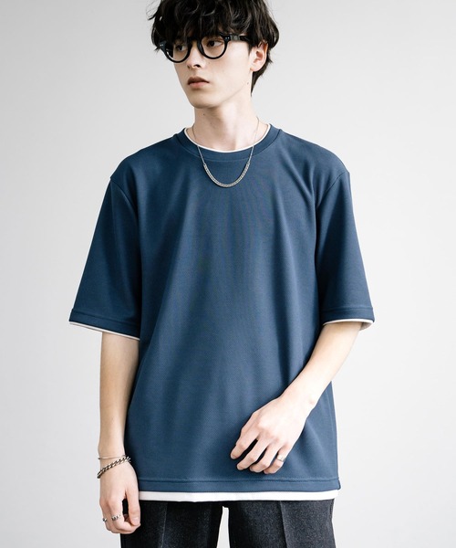 Rocky Monroe(ロッキーモンロー)の「カノコDF フェイクレイヤードクルーネック半袖Tシャツ(Tシャツ/カットソー・メンズ・アイボリー/スミクロ/ライトグレー/ネイビー/サックスブルー/オレンジ・M/L/LL)」の14枚目の写真