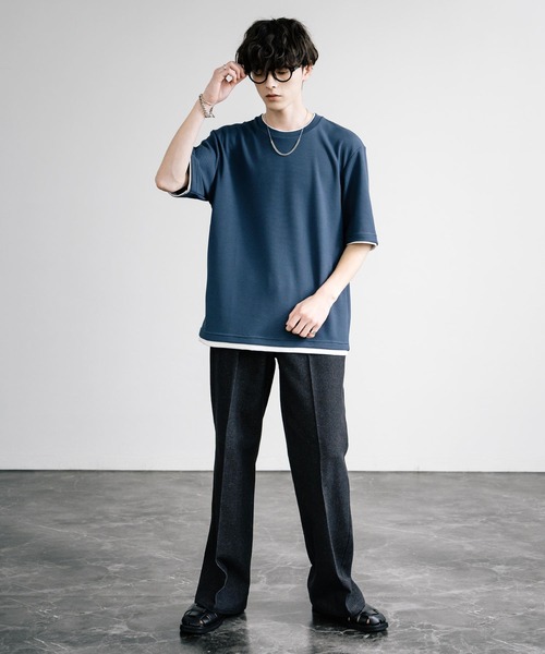 Rocky Monroe(ロッキーモンロー)の「カノコDF フェイクレイヤードクルーネック半袖Tシャツ(Tシャツ/カットソー・メンズ・アイボリー/スミクロ/ライトグレー/ネイビー/サックスブルー/オレンジ・M/L/LL)」の13枚目の写真