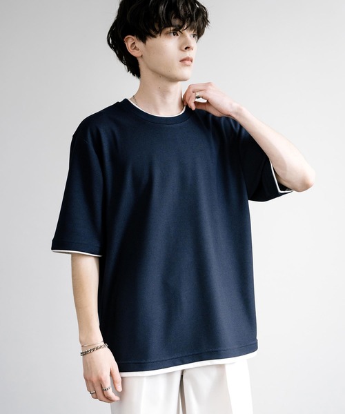 Rocky Monroe(ロッキーモンロー)の「カノコDF フェイクレイヤードクルーネック半袖Tシャツ(Tシャツ/カットソー・メンズ・アイボリー/スミクロ/ライトグレー/ネイビー/サックスブルー/オレンジ・M/L/LL)」の17枚目の写真