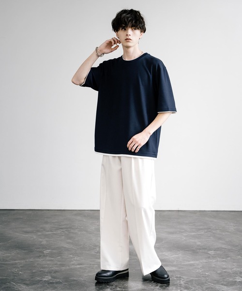 Rocky Monroe(ロッキーモンロー)の「カノコDF フェイクレイヤードクルーネック半袖Tシャツ(Tシャツ/カットソー・メンズ・アイボリー/スミクロ/ライトグレー/ネイビー/サックスブルー/オレンジ・M/L/LL)」の16枚目の写真