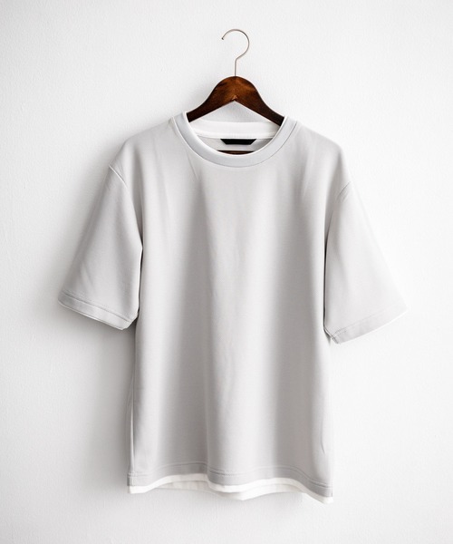 Rocky Monroe(ロッキーモンロー)の「カノコDF フェイクレイヤードクルーネック半袖Tシャツ(Tシャツ/カットソー・メンズ・アイボリー/スミクロ/ライトグレー/ネイビー/サックスブルー/オレンジ・M/L/LL)」の9枚目の写真