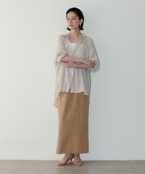 LARUTA(ラルータ)の「【LARUTA】麻調合繊ナローフリンジスカート(スカート・レディース・ピンク/ベージュ/ブラック/オレンジ・FREE)」の5枚目の写真