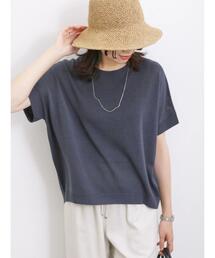 Samansa Mos2 blue | 【マシンウォッシャブル】麻タッチニットドルマンプルオーバー(ニット/セーター)