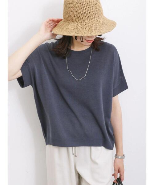 Samansa Mos2 blue（サマンサモスモスブルー）の「【マシンウォッシャブル】麻タッチニットドルマンプルオーバー（ニット/セーター・レディース・ネイビー/キナリ/ブラック・F）」の3枚目の写真