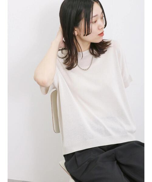 Samansa Mos2 blue（サマンサモスモスブルー）の「【マシンウォッシャブル】麻タッチニットドルマンプルオーバー（ニット/セーター・レディース・ネイビー/キナリ/ブラック・F）」の21枚目の写真