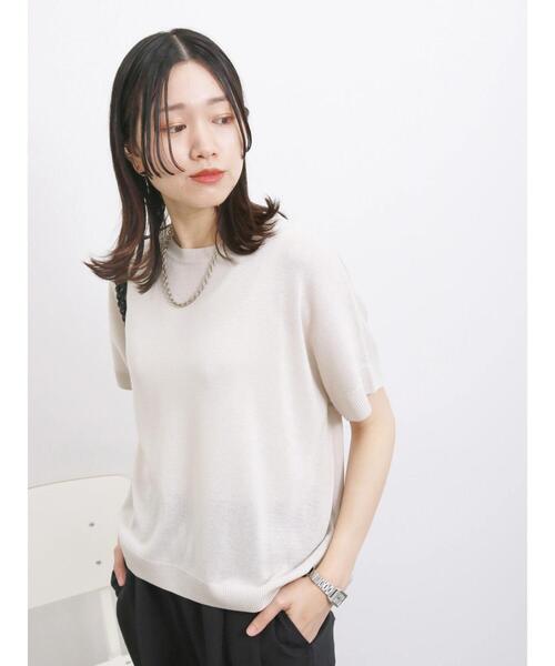 Samansa Mos2 blue（サマンサモスモスブルー）の「【マシンウォッシャブル】麻タッチニットドルマンプルオーバー（ニット/セーター・レディース・ネイビー/キナリ/ブラック・F）」の19枚目の写真