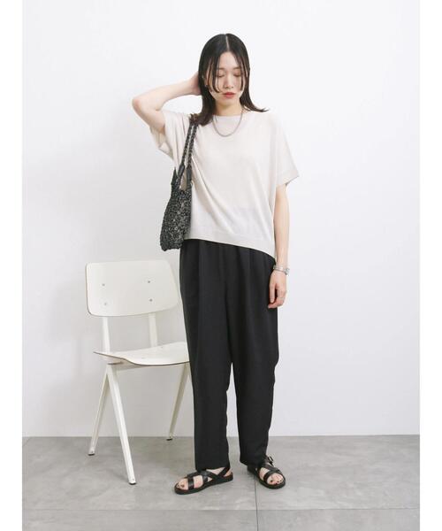 Samansa Mos2 blue（サマンサモスモスブルー）の「【マシンウォッシャブル】麻タッチニットドルマンプルオーバー（ニット/セーター・レディース・ネイビー/キナリ/ブラック・F）」の18枚目の写真