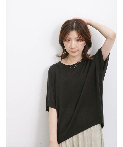 Samansa Mos2 blue（サマンサモスモスブルー）の「【マシンウォッシャブル】麻タッチニットドルマンプルオーバー（ニット/セーター・レディース・ネイビー/キナリ/ブラック・F）」の14枚目の写真