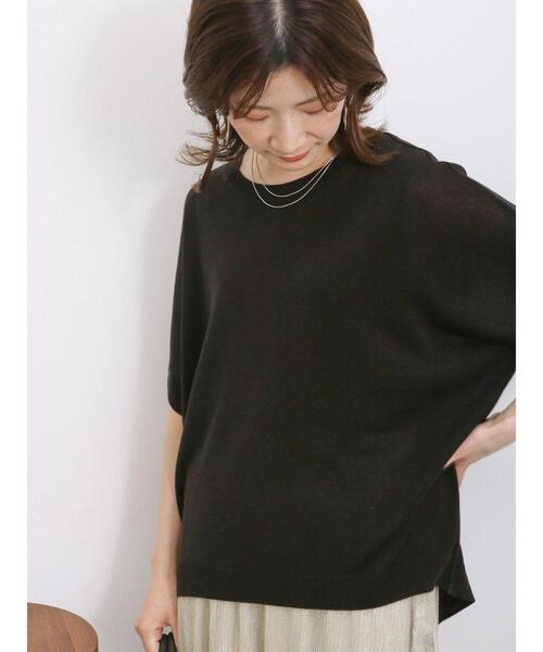 Samansa Mos2 blue（サマンサモスモスブルー）の「【マシンウォッシャブル】麻タッチニットドルマンプルオーバー（ニット/セーター・レディース・ネイビー/キナリ/ブラック・F）」の13枚目の写真